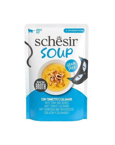 SCHESIR Soup Tuńczyk z kalmarami 40 g uzupełniająca zupa dla kotów