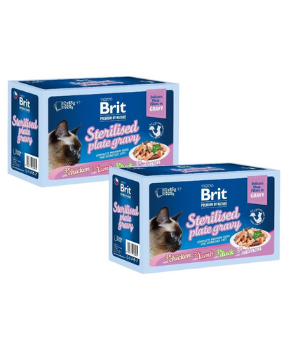 BRIT Premium by Nature Cat Delicate Fillets in Gravy Family Plate Sterilised 24x85g nedves táplálék sterilizált felnőtt macskák számára