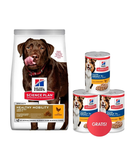 HILL'S Science Plan Canine Adult Healthy Mobility Large breed Chicken 14 kg kutyaeledel nagytestű kutyáknak ízületvédő + 3 db HILL'S konzerv ingyen
