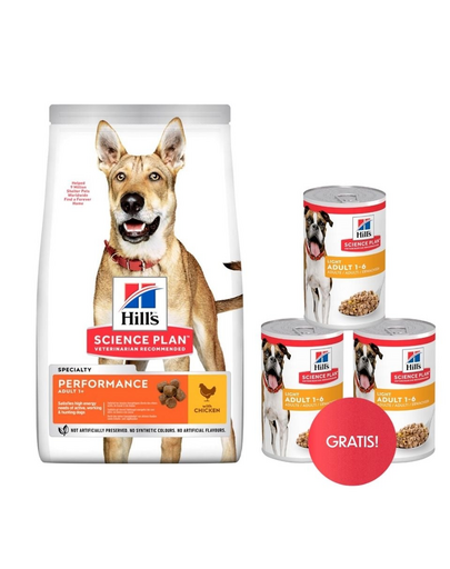 HILL'S Canine Adult 1+ Performance csirke 14 kg aktív kutyák számára + 3 konzervás HILL'S nedves eledel AJÁNDÉK