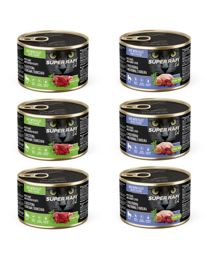 SUPER RAFI Cat Mix 2 ízben 6x185g nedves macskaeledel