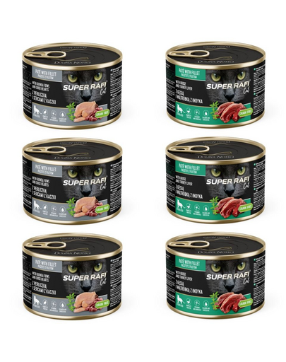 SUPER RAFI Cat Mix 2 íz 6x185g nedves táplálék ivartalanított macskák számára