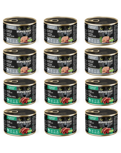 SUPER RAFI Cat Mix 2 íz 12x185g nedves táplálék ivartalanított macskák számára