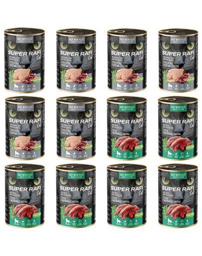 SUPER RAFI Cat Mix 2 íz 12x400g nedves táplálék ivartalanított macskák számára