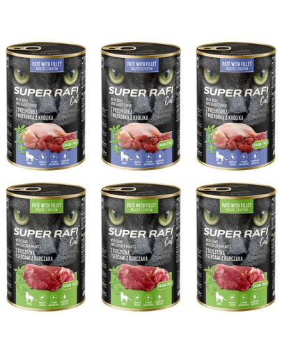 SUPER RAFI Cat Mix 2 íz 6x400g nedves macskaeledel