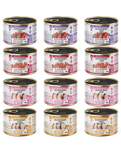 SUPER RAFI Mini Mix 4 Íz 12x185g nedves táplálék kisméretű kutyák számára