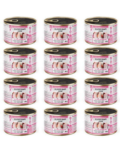 SUPER RAFI Mini pulykával és nyúlmájjal 12x185g nedves táplálék kisméretű kutyáknak