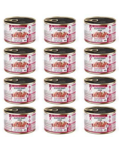 SUPER RAFI Mini borjúhússal és libaszívvel 12x185g nedves táplálék kisméretű kutyáknak