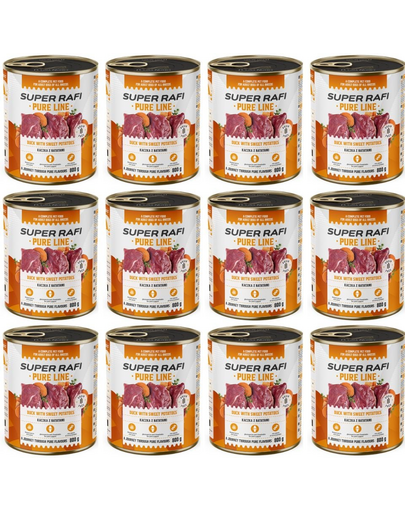 SUPER RAFI Pure Line kaczka z batatami 12x800g mokra karma dla psa