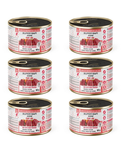 SUPER RAFI Mini Pure Line marhahússal és batátával 6x185g nedves táplálék kisméretű kutyák számára