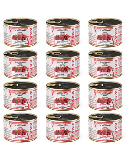 SUPER RAFI Mini Pure Line marhahússal és batátával 12x185g nedves táplálék kisméretű kutyák számára
