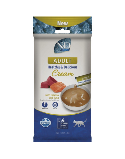 FARMINA N&D Ocean Cat Creamy Salmon and Tuna 60 g lazac és tonhal ízű, krémes jutalom macskáknak