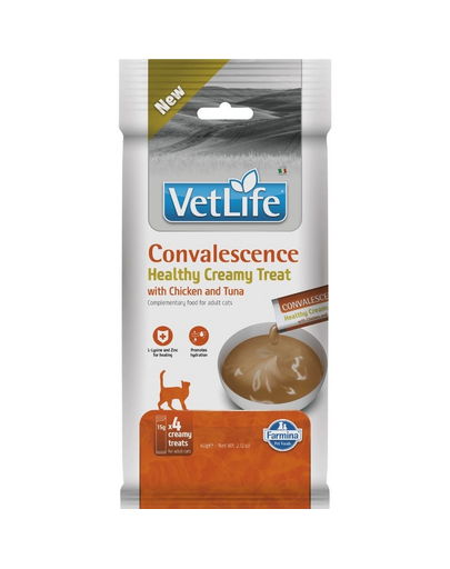 FARMINA Vet Life Cat Convalescence Creamy 60 g csirkével és tonhallal, krémes finomság macskáknak, amely támogatja a szervezet regenerációját