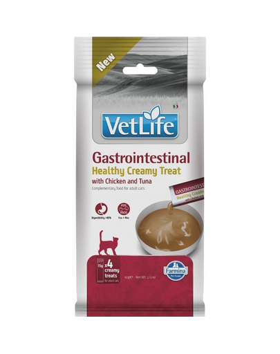 FARMINA Vet Life Cat Gastrointestinal Creamy 60 g csirkével és tonhallal, krémes finomság macskáknak, amely támogatja a megfelelő emésztést