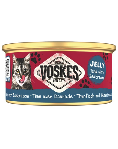 VOSKES Jelly Tuna with Seabream 85 g 100% tonhal doradával zselében, kiegészítő táplálék macskáknak