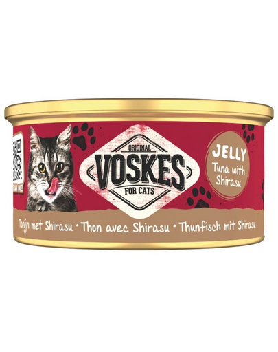 VOSKES Jelly Tuna with Shirasu 85 g tonhal szardíniával zselében, kiegészítő táplálék macskáknak