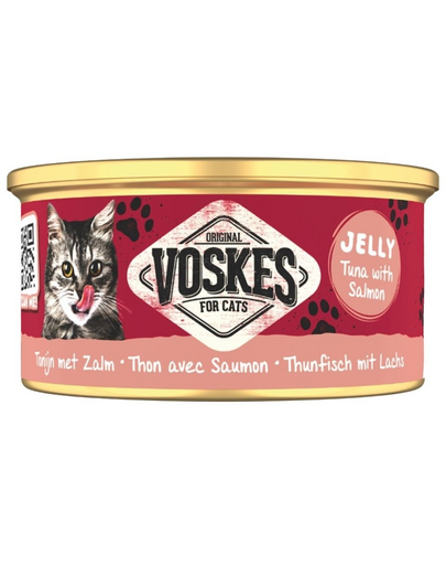 VOSKES Jelly Tuna with Salmon 85 g 100% tonhal lazaccal zselében, kiegészítő táplálék macskáknak