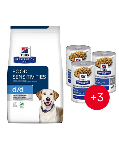 HILL'S Prescription Diet Canine d/d Food Sensitivites Duck & Rice 12 kg + 3 konzerv ingyen