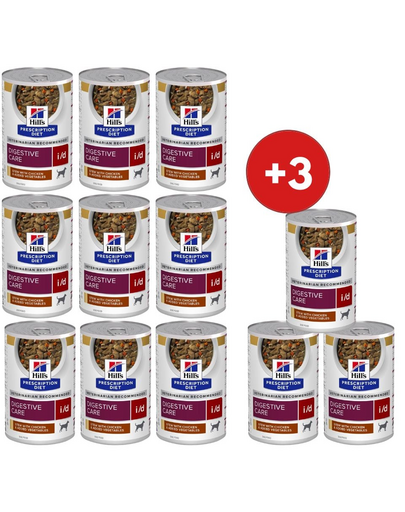 HILL'S Prescription Diet Canine i/d Digestive Care Stew z kurczakiem i warzywami 9x354 g + 3 puszki GRATIS!