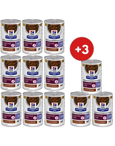 HILL'S Prescription Diet Canine i/d Low Fat Digestive Care Stew z kurczakiem i warzywami 9x354 g + 3 puszki GRATIS!