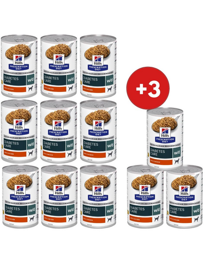 HILL'S Prescription Diet Canine w/d Diabetes Care z kurczakiem 9x370 g + 3 puszki GRATIS!
