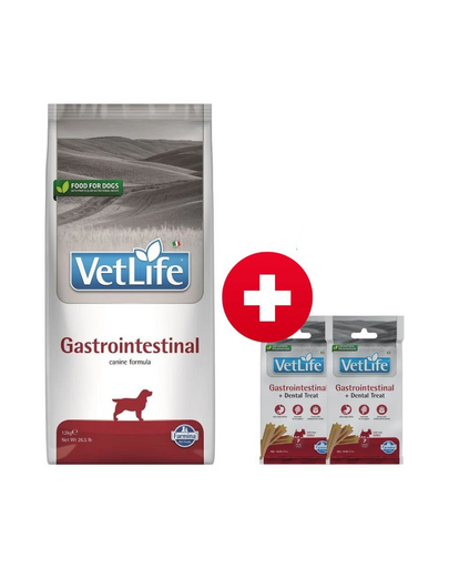 FARMINA Vet Life Gastrointestinal Dog 12 kg + 2x FARMINA Vet Life Dental Treat Gastrointestinal Mini 60 g (7 db) AJÁNDÉK!