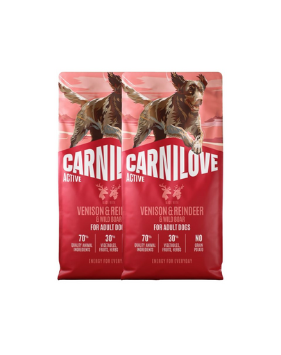 CARNILOVE Active Dog Venison and Reindeer Adult 2x12 kg szarvas, rénszarvas és vaddisznó, felnőtt kutyák számára