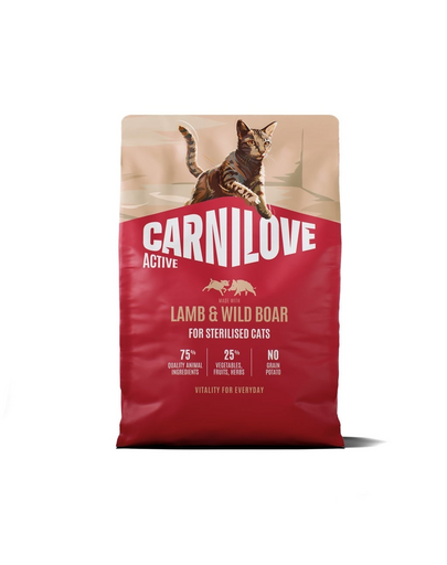 CARNILOVE Active Cat Lamb and Wild Boar Sterilised 2 kg jagnięcina i dzik, dla kotów sterylizowanych