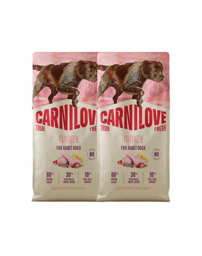 CARNILOVE True Fresh Dog Turkey Adult 2x12 kg száraz táp friss pulykával felnőtt kutyák számára