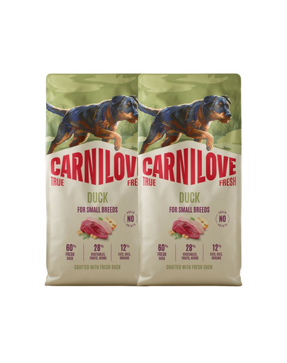 CARNILOVE True Fresh Dog Duck Adult Small Breeds 2X12 kg száraz táp friss kacsával felnőtt kis testű kutyáknak