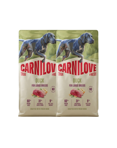 CARNILOVE True Fresh Dog Duck Adult Large Breeds 2X12 kg száraz táp friss kacsával felnőtt nagytestű kutyáknak