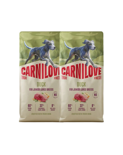 CARNILOVE True Fresh Dog Duck Junior Large 2X12 kg száraz táp friss kacsával nagytestű kölyökkutyák számára