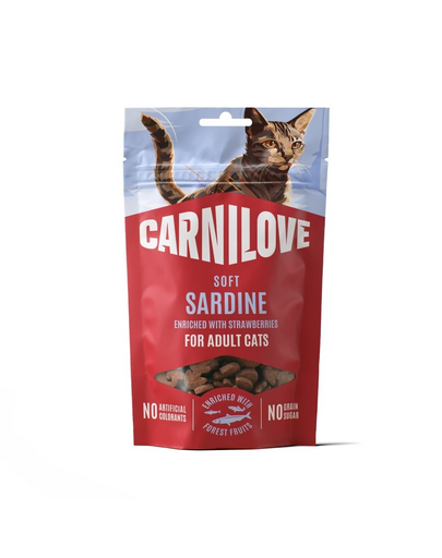 CARNILOVE Soft Snack Cat Sardine 50 g z sardíniával és eperrel, puha jutalom macskáknak