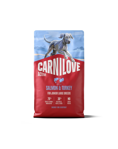 CARNILOVE Active Dog Salmon & Turkey 4 kg Junior Large Breeds lazac és pulyka, nagytestű fiatal kutyák számára