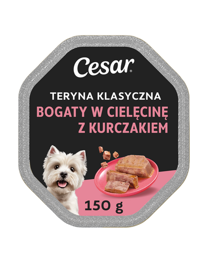 CESAR Klasszikus terrine borjú- és csirkehús-darabkákkal 150 g teljes értékű nedves eledel felnőtt kutyák számára