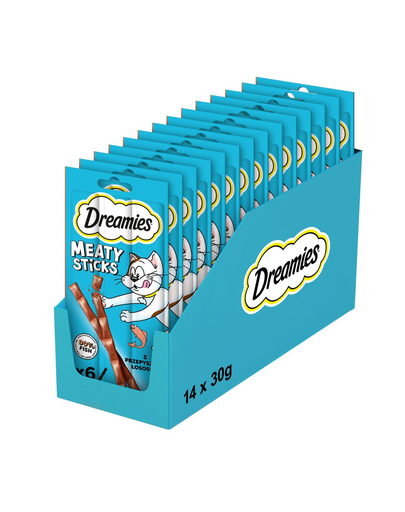 DREAMIES Meaty Sticks pałeczki z wybornym łososiem dla dorosłych kotów 14x30 g
