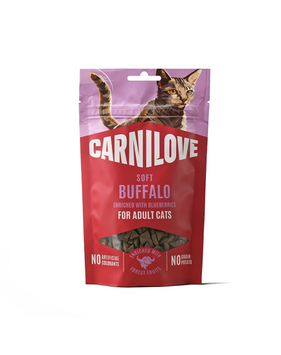 CARNILOVE Soft Snack Cat Buffalo 50 g bivalyval és áfonyával, puha jutalom macskáknak