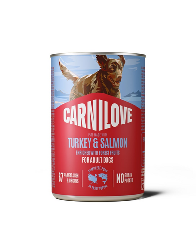 CARNILOVE Dog Can Turkey and Salmon 400g pástétom pulykával és lazaccal felnőtt kutyák számára