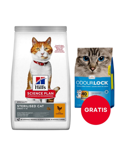HILL'S Science Plan Young Adult Sterilised Cat 10 kg dla kotów z kurczakiem +  żwirek dla kotów 6 kg GRATIS
