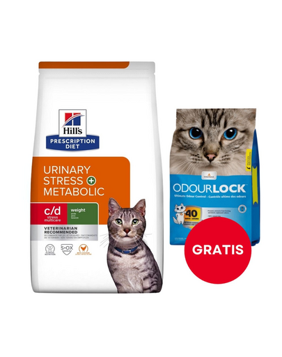 HILL'S Prescription Diet Feline Urinary Stress + Metabolic c/d Stress Multicare 8 kg + żwirek dla kotów 6 kg GRATIS
