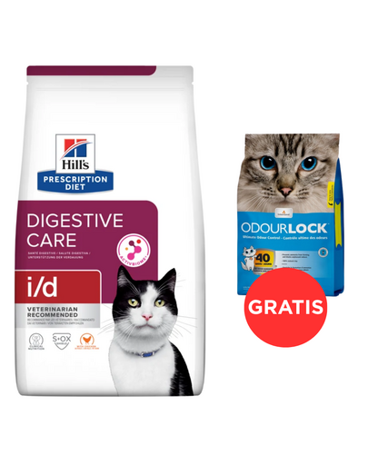 HILL'S Prescription Diet Feline Digestive Care i/d 8 kg karma dla kotów z chorobami układu pokarmowego + żwirek dla kotów 6 kg GRATIS