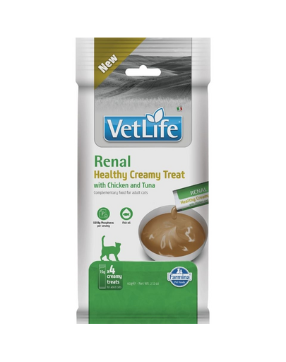 FARMINA Vet Life Cat Renal Creamy 60 g z kurczakiem i tuńczykiem, kremowy przysmak dla kotów wspierający układ moczowy i nerki