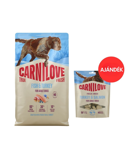 CARNILOVE True Fresh Dog Fish and Turkey Adult 4 kg friss hal és pulyka kutyáknak + CARNILOVE Dog Freeze Dried Turkey and Salmon 60g AJÁNDÉK
