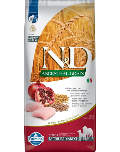 N&D Low Grain Chicken & Pomegranate Senior Medium & Maxi 12 kg