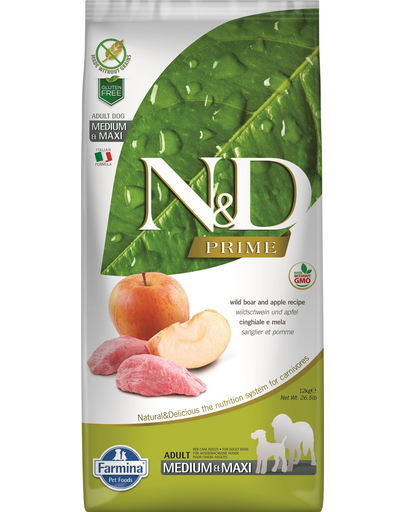 N&D Prime Dog Adult medium & maxi Wild boar & apple 12 kg