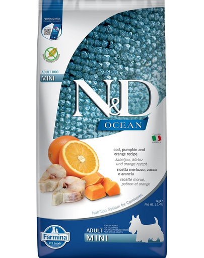 N&D Ocean dog adult codfish, pumpkin, orange mini 7 kg