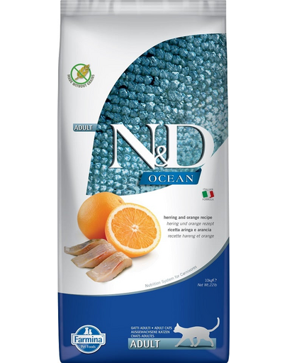 N&D Ocean Cat Adult Herring & Orange sucha karma dla kotów ze śledziem i pomarańczą 10 kg