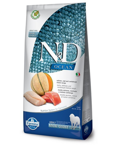 N&D Ocean Dog Adult Giant Maxi salmon, cod, & cantaloupe melon 12 kg łosoś, dorsz, melon kantalupa