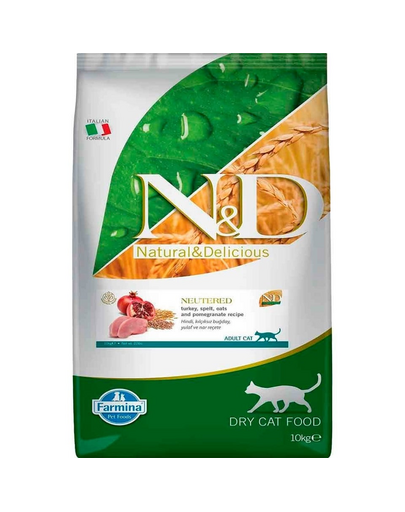 N&D Ancestral Adult Cat Neutered 10 kg indyk, orkisz, owies i owoc granatu