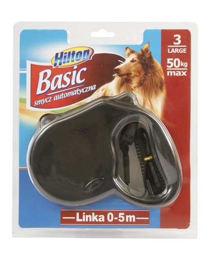 HILTON Basic 3 Automatikus póráz 5 m fekete kutyáknak 50 kg-ig